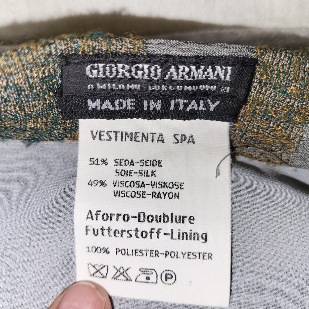 Giorgio Armani VTG 90s Olive Green Blazer and Blue Stripe 2 pc Skirt Suit 10 - Picture 12 of 16